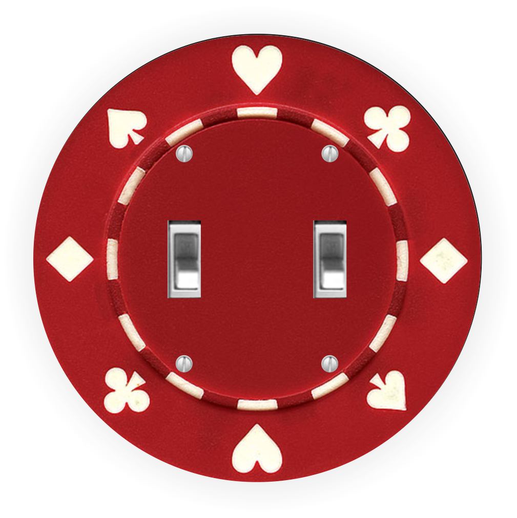 Sam Sandor - Red Poker Chip Design - Round Light Switch Plate Cover - Double Toggle