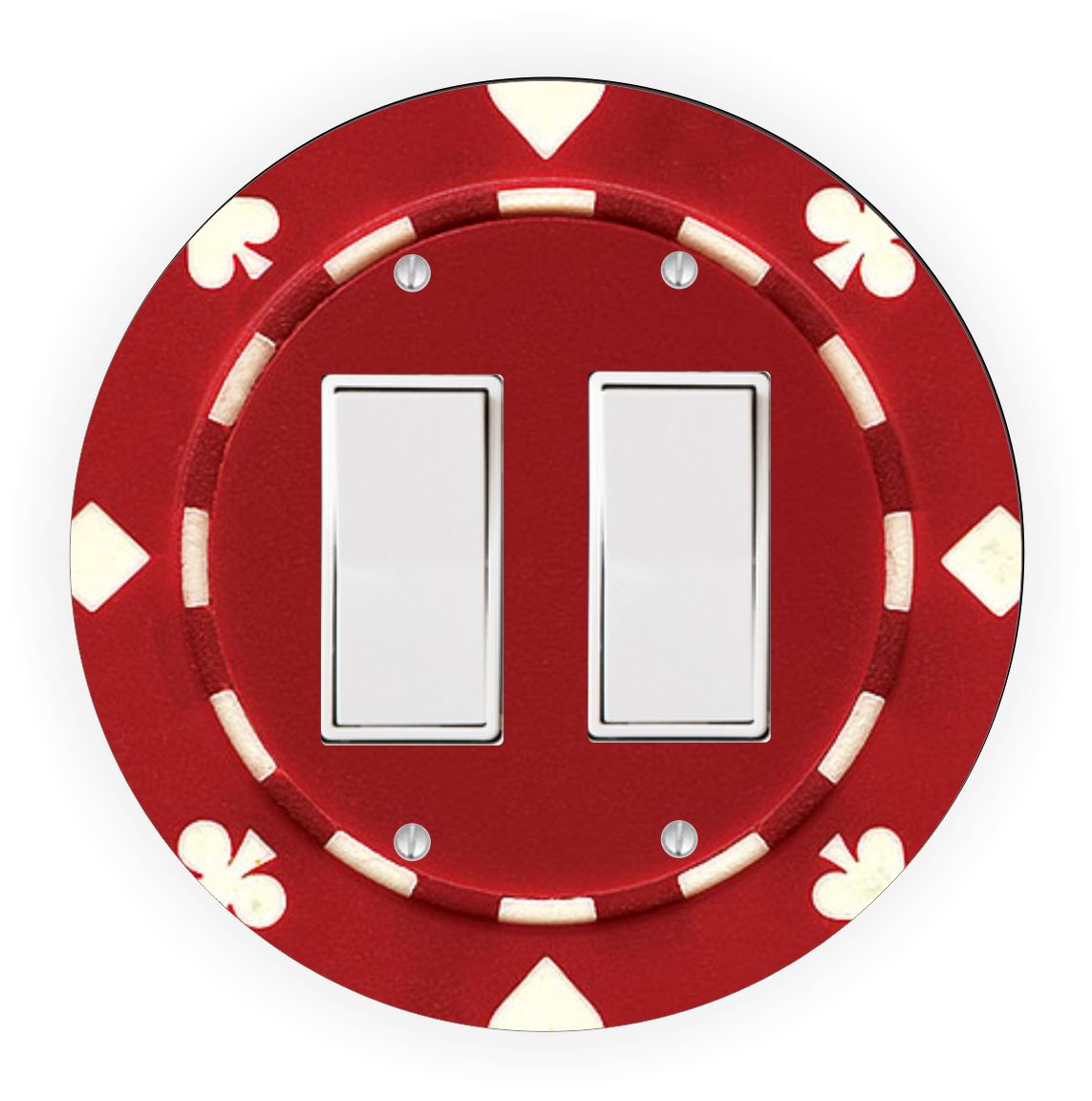 Sam Sandor - Red Poker Chip Design - Round Light Switch Plate Cover - Double Rocker