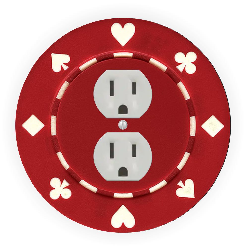 Sam Sandor - Red Poker Chip Design - Round Light Switch Plate Cover - Outlet Cover