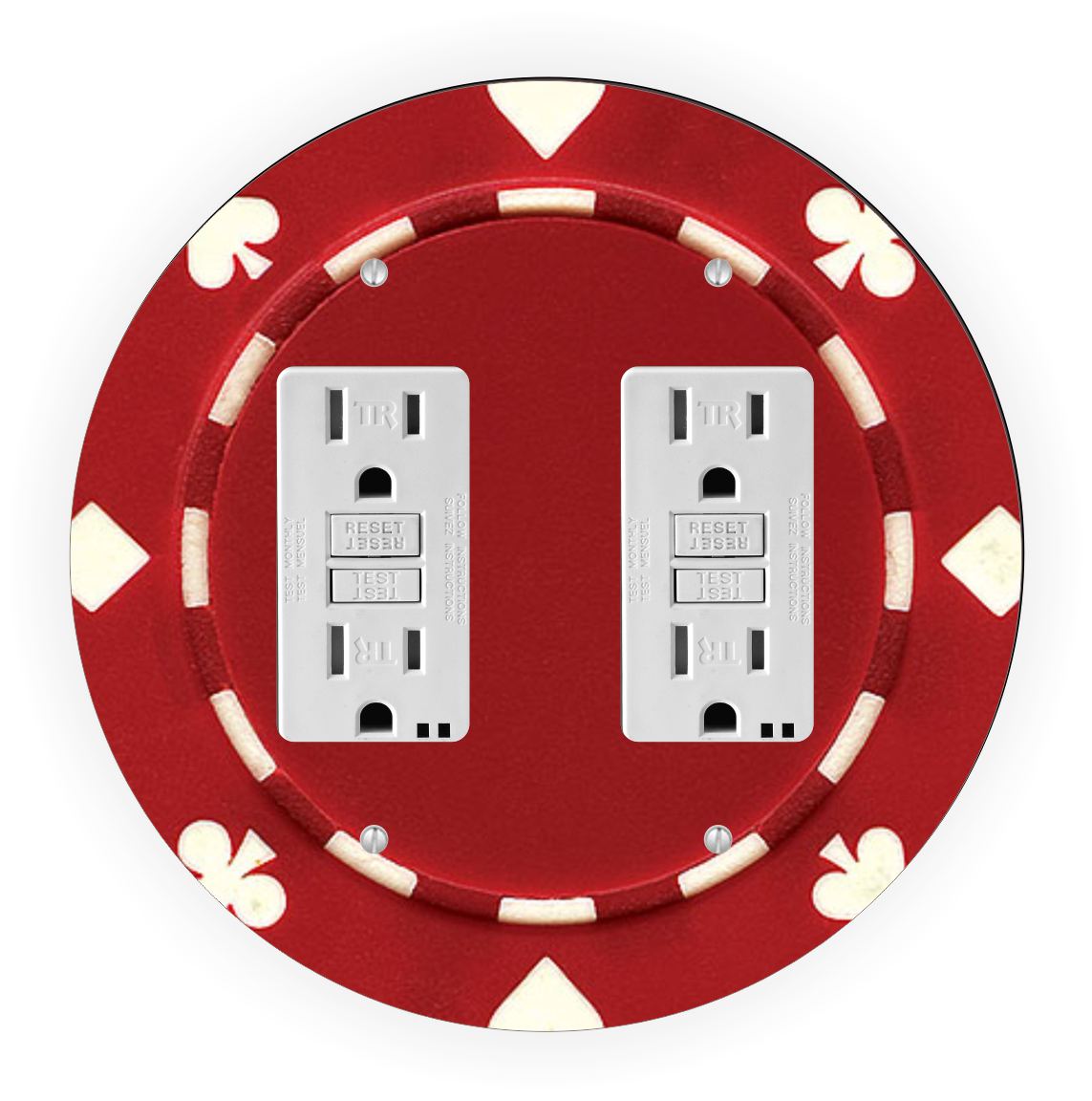 Sam Sandor - Red Poker Chip Design - Round Light Switch Plate Cover - Double GFI