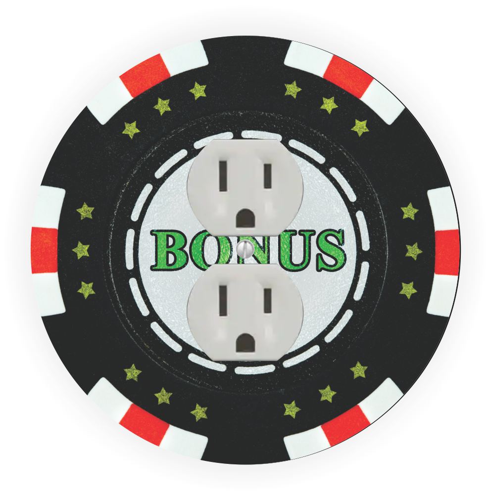 Sam Sandor - Bonus Poker Chip Design - Round Light Switch Plate Cover - Outlet Cover