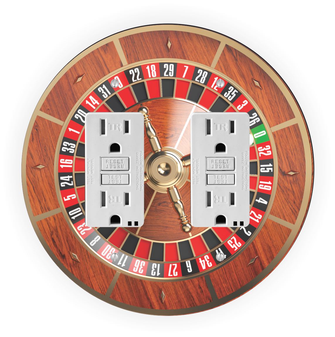 Sam Sandor - Roulette Wheel Design - Round Light Switch Plate Cover - Double GFI