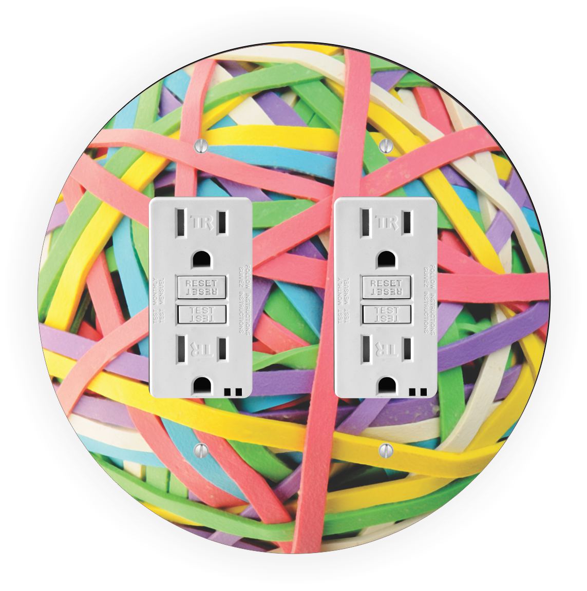 Sam Sandor - Rubber Band Ball Design - Round Light Switch Plate Cover - Double GFI