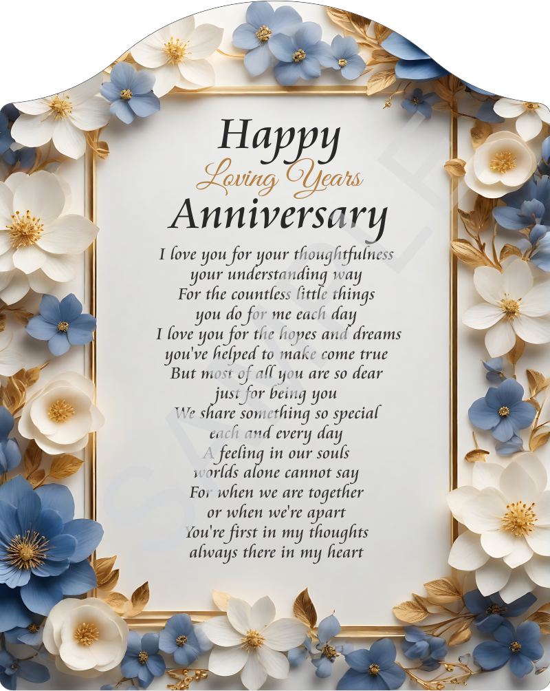 Poem for Anniversary - Happy Loving Years Anniversary on Blue Floral Backdrop