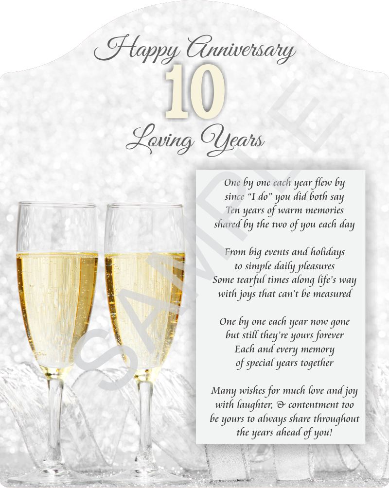 Poem for 10th Anniversary - Happy 10th Anniversary - on Champagne Backdrop