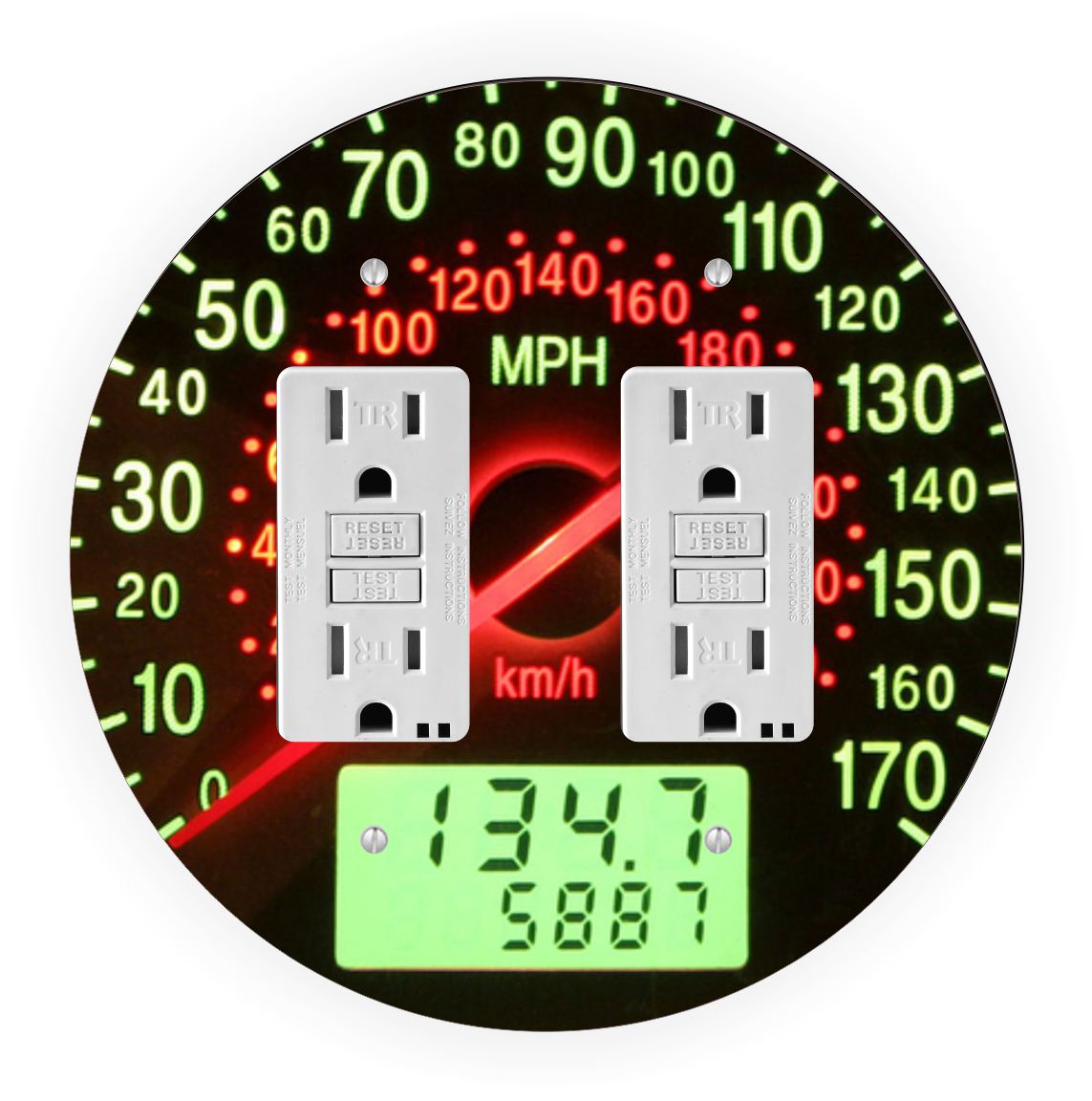 Sam Sandor - Speedometer Design - Round Light Switch Plate Cover - Double GFI