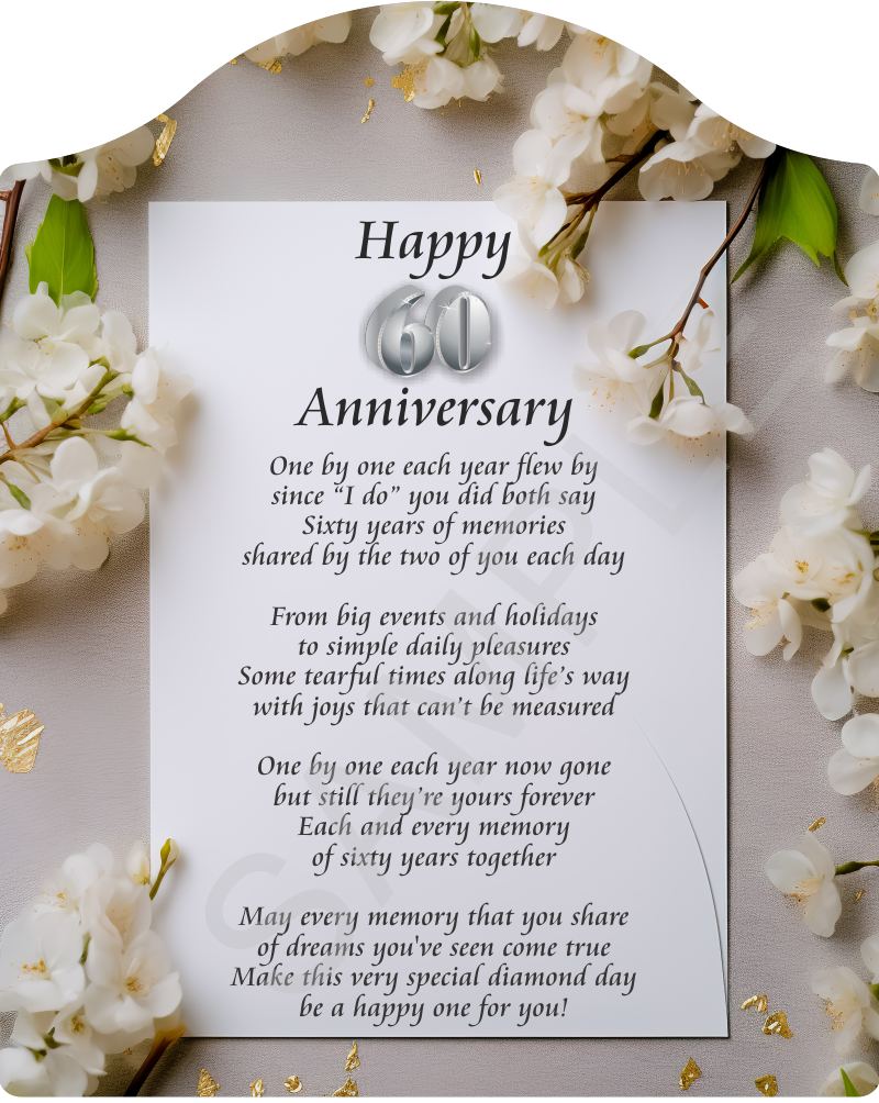 Poem for 60th Anniversary - 60 Loving Years Together on Beautiful Floral Backdrop