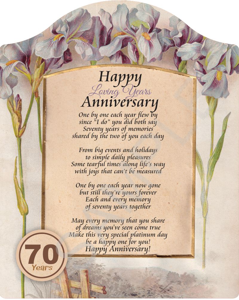 Poem for 70th Anniversary - 70 Loving Years Together on Beautiful Antique Style Backdrop