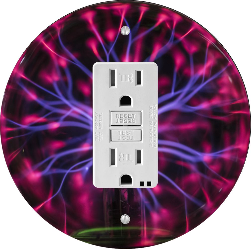 Sam Sandor - Red Plasma Ball Design - Round Light Switch Plate Cover - GFI