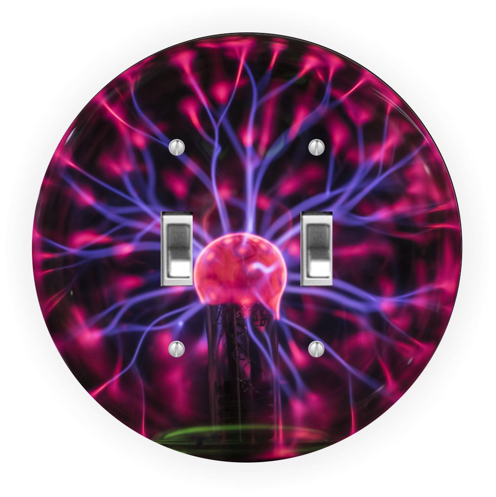 Sam Sandor - Red Plasma Ball Design - Round Light Switch Plate Cover - Double Toggle