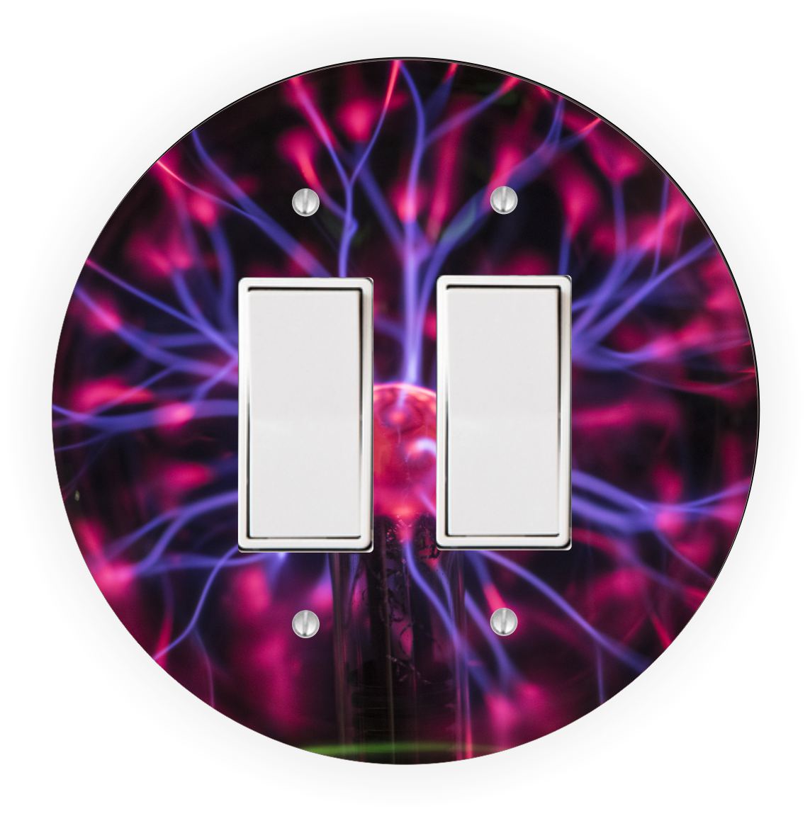 Sam Sandor - Red Plasma Ball Design - Round Light Switch Plate Cover - Double Rocker