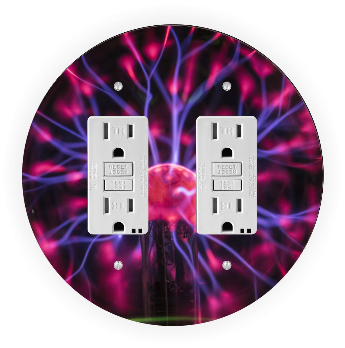 Sam Sandor - Red Plasma Ball Design - Round Light Switch Plate Cover - Double GFI