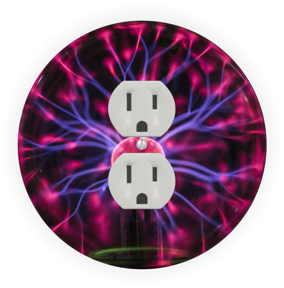 Sam Sandor - Red Plasma Ball Design - Round Light Switch Plate Cover - Outlet Cover