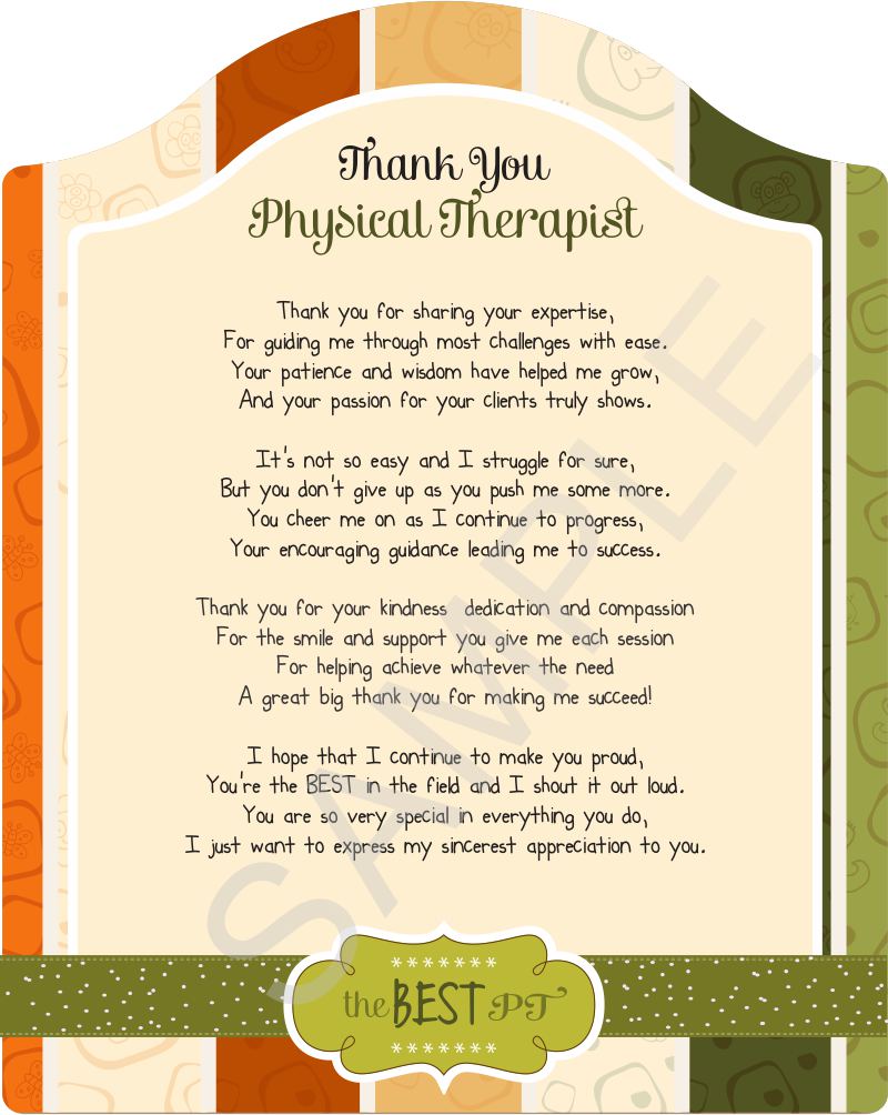 Poem for Physical Therapist - Thank you Physical Therapist - on Beautiful Backdrop