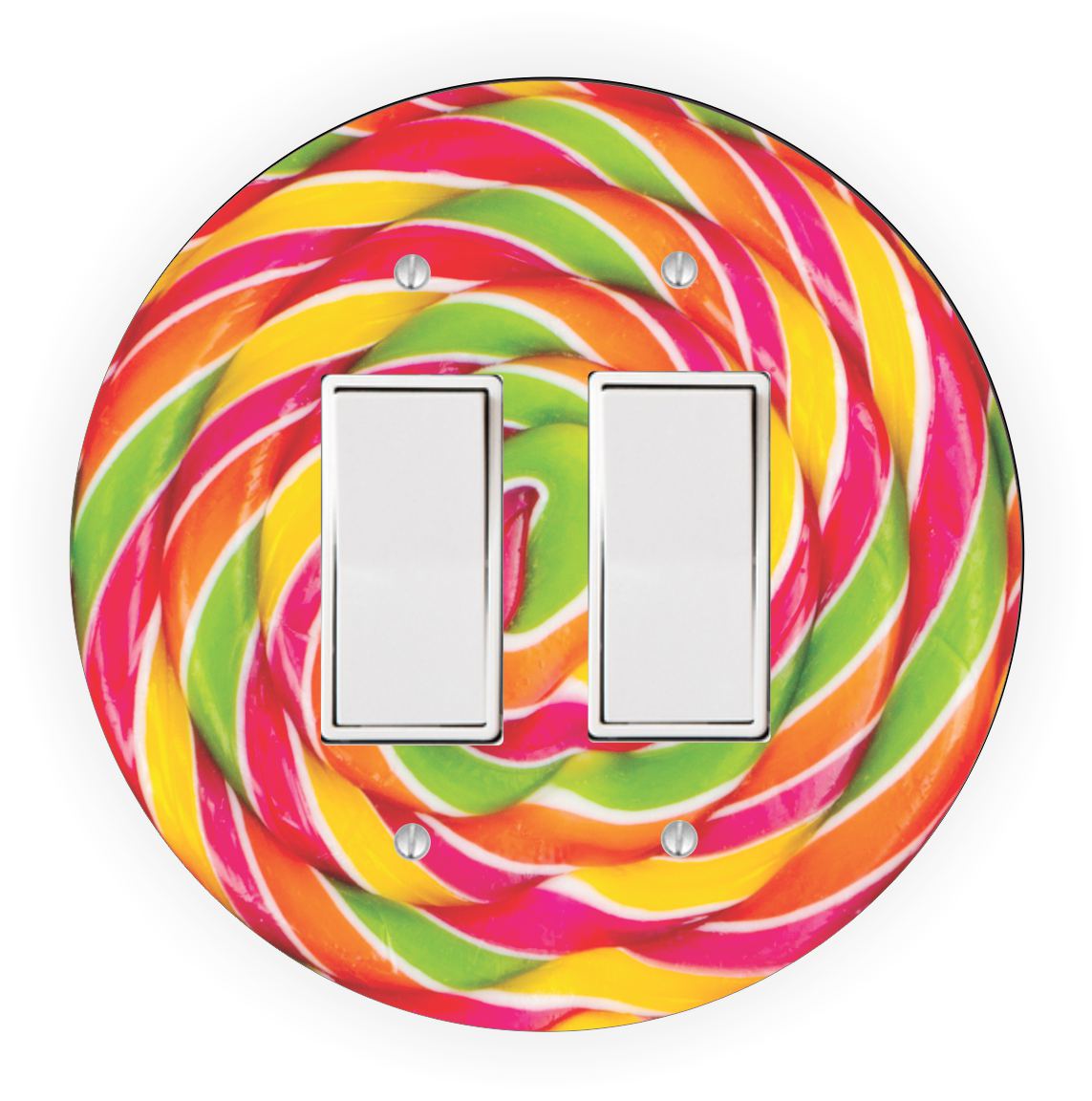 Sam Sandor - Candy Colors Lolly Design - Round Light Switch Plate Cover - Double Rocker