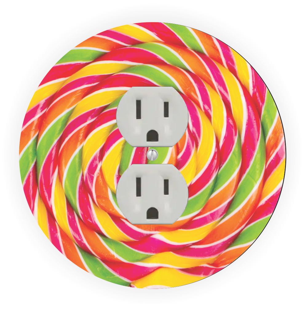 Sam Sandor - Candy Colors Lolly Design - Round Light Switch Plate Cover - Outlet Cover