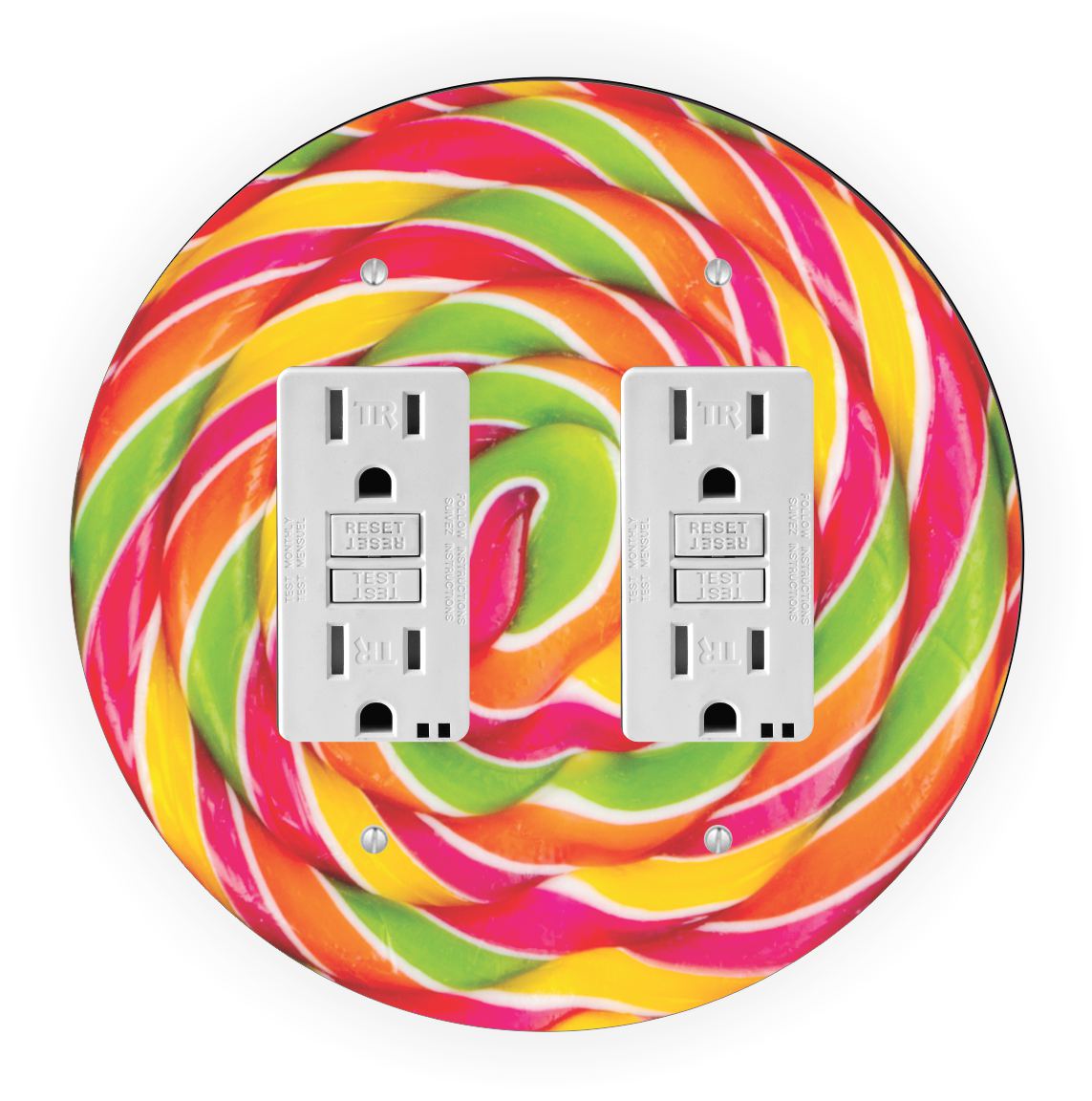 Sam Sandor - Candy Colors Lolly Design - Round Light Switch Plate Cover - Double GFI