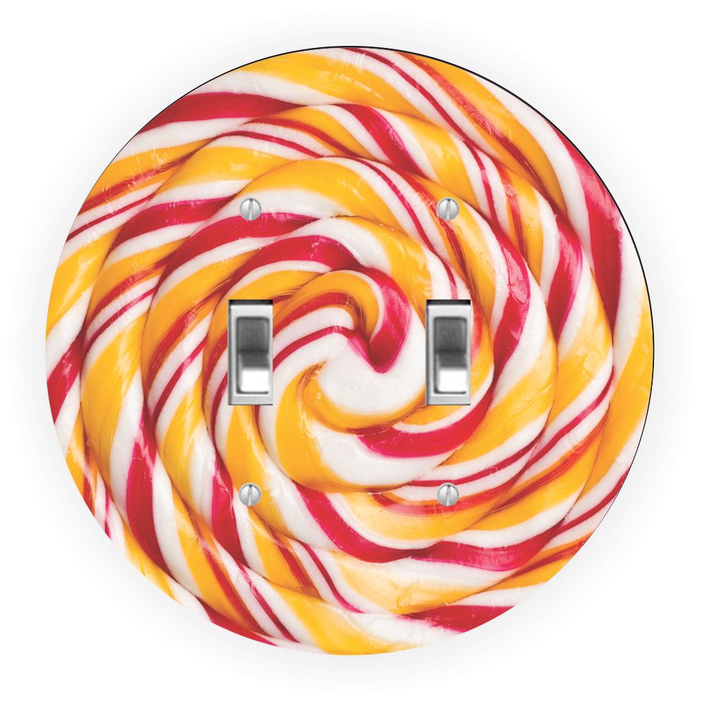 Sam Sandor - Red Yellow Lolly Design - Round Light Switch Plate Cover - Double Toggle