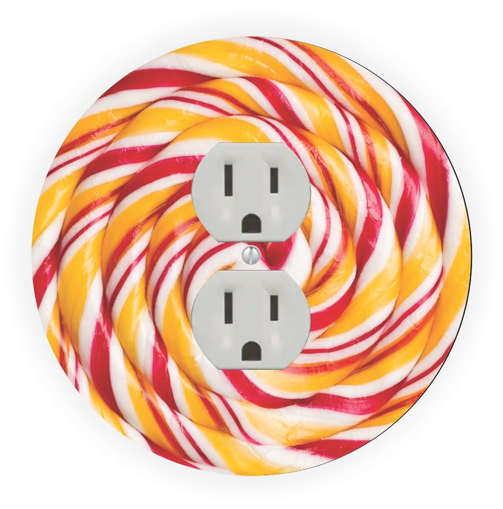 Sam Sandor - Red Yellow Lolly Design - Round Light Switch Plate Cover - Outlet Cover