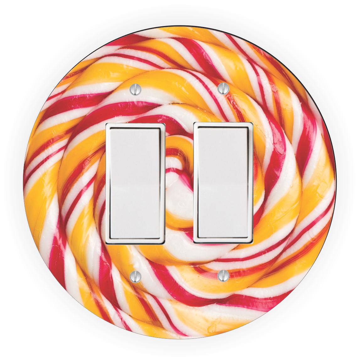 Sam Sandor - Red Yellow Lolly Design - Round Light Switch Plate Cover - Single Rocker