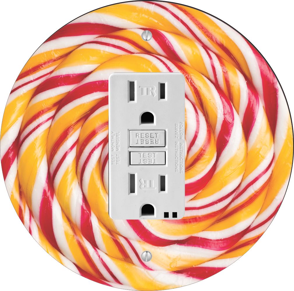 Sam Sandor - Red Yellow Lolly Design - Round Light Switch Plate Cover - GFI