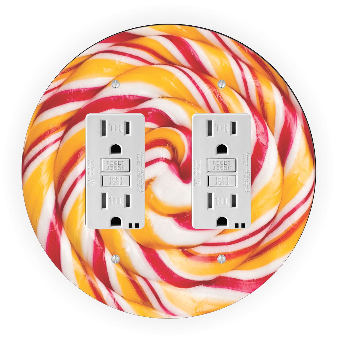 Sam Sandor - Red Yellow Lolly Design - Round Light Switch Plate Cover - Double GFI