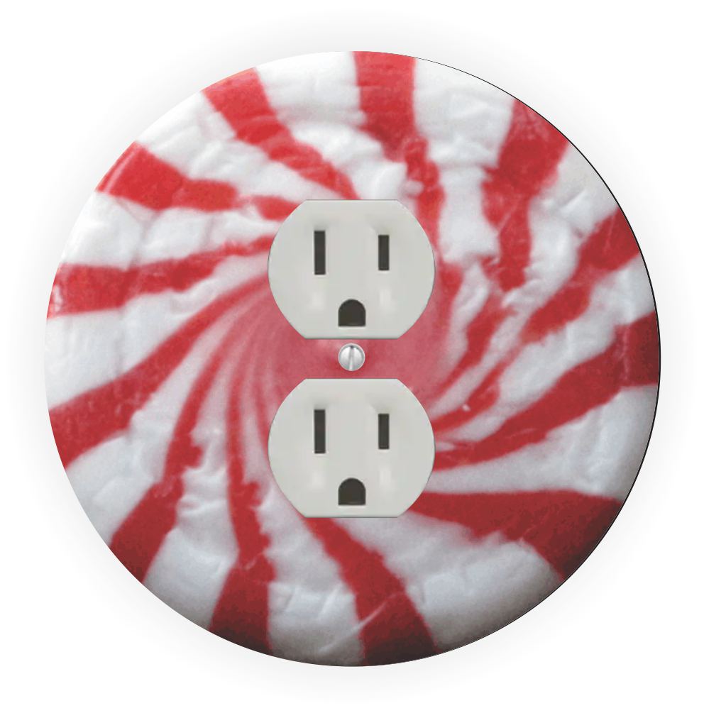 Sam Sandor - Peppermint Candy Design - Round Light Switch Plate Cover - Outlet Cover