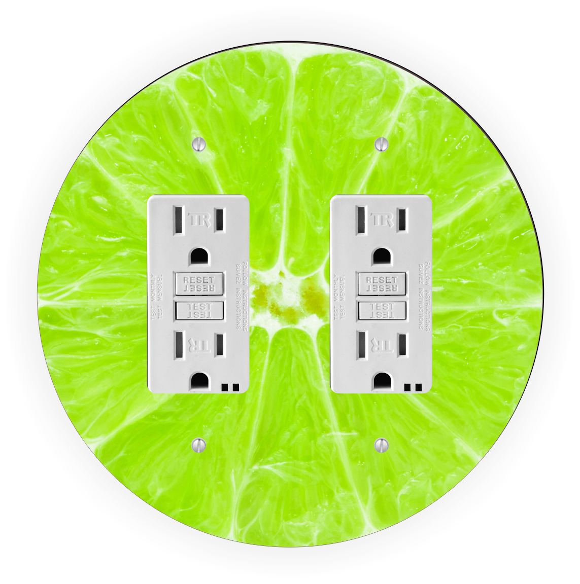 Sam Sandor - Lime Fruit Slice Design - Round Light Switch Plate Cover - Double GFI