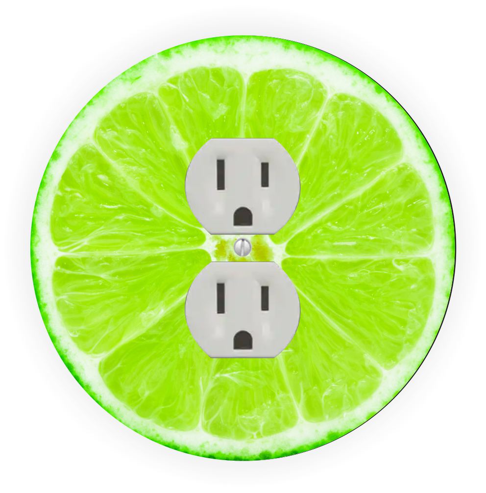 Sam Sandor - Lime Fruit Slice Design - Round Light Switch Plate Cover - Outlet Cover