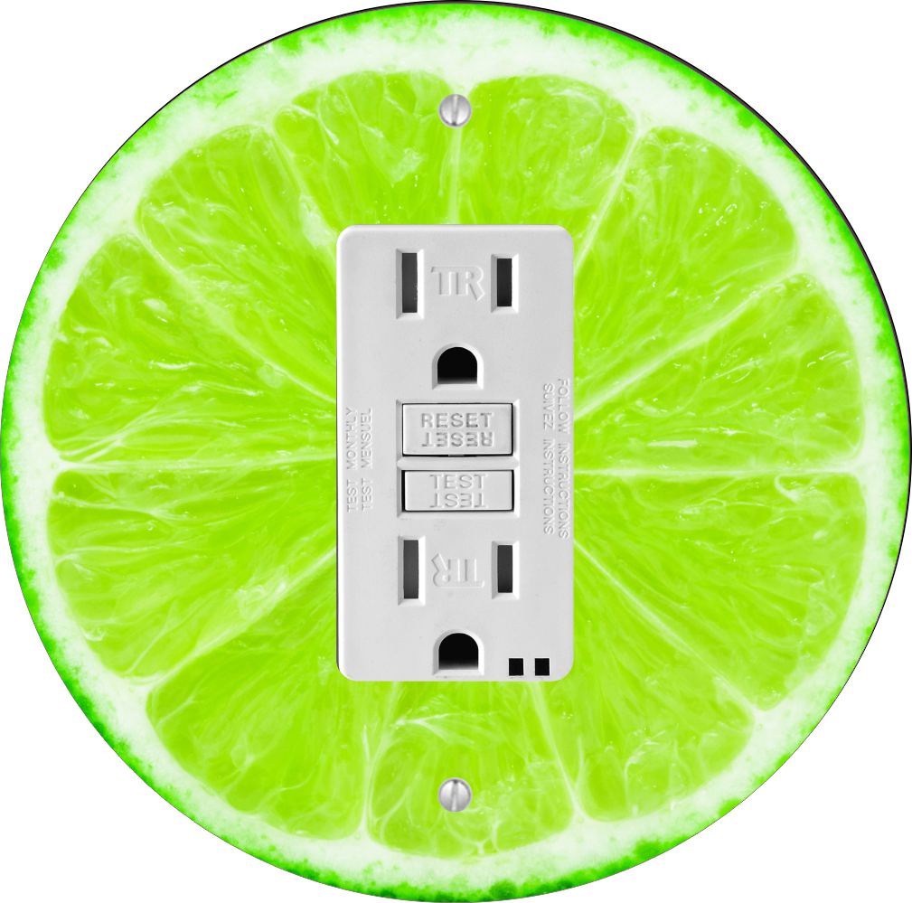 Sam Sandor - Lime Fruit Slice Design - Round Light Switch Plate Cover - GFI