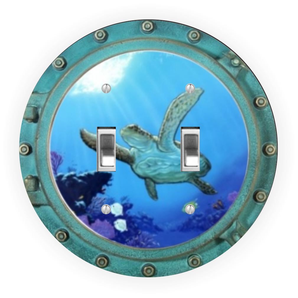 Sam Sandor - Turtle Porthole Design - Round Light Switch Plate Cover - Double Toggle