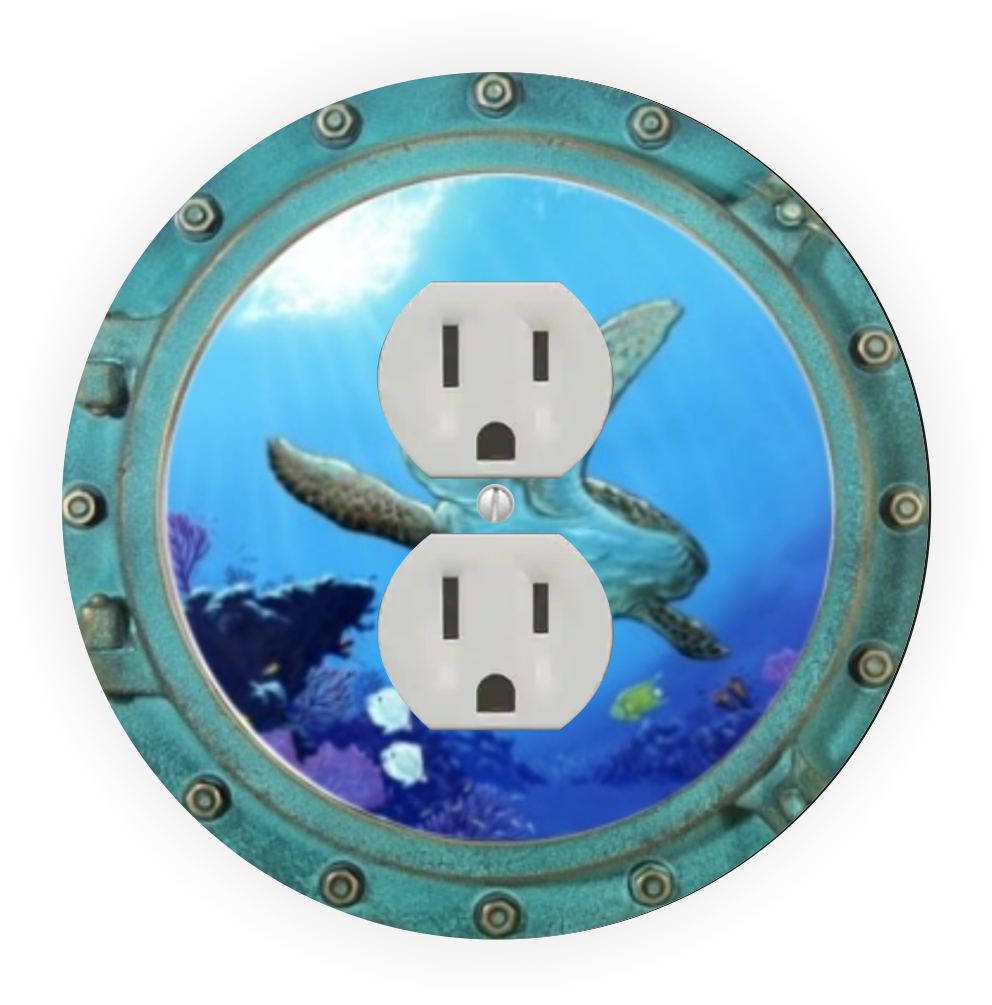 Sam Sandor - Turtle Porthole Design - Round Light Switch Plate Cover - Outlet Cover