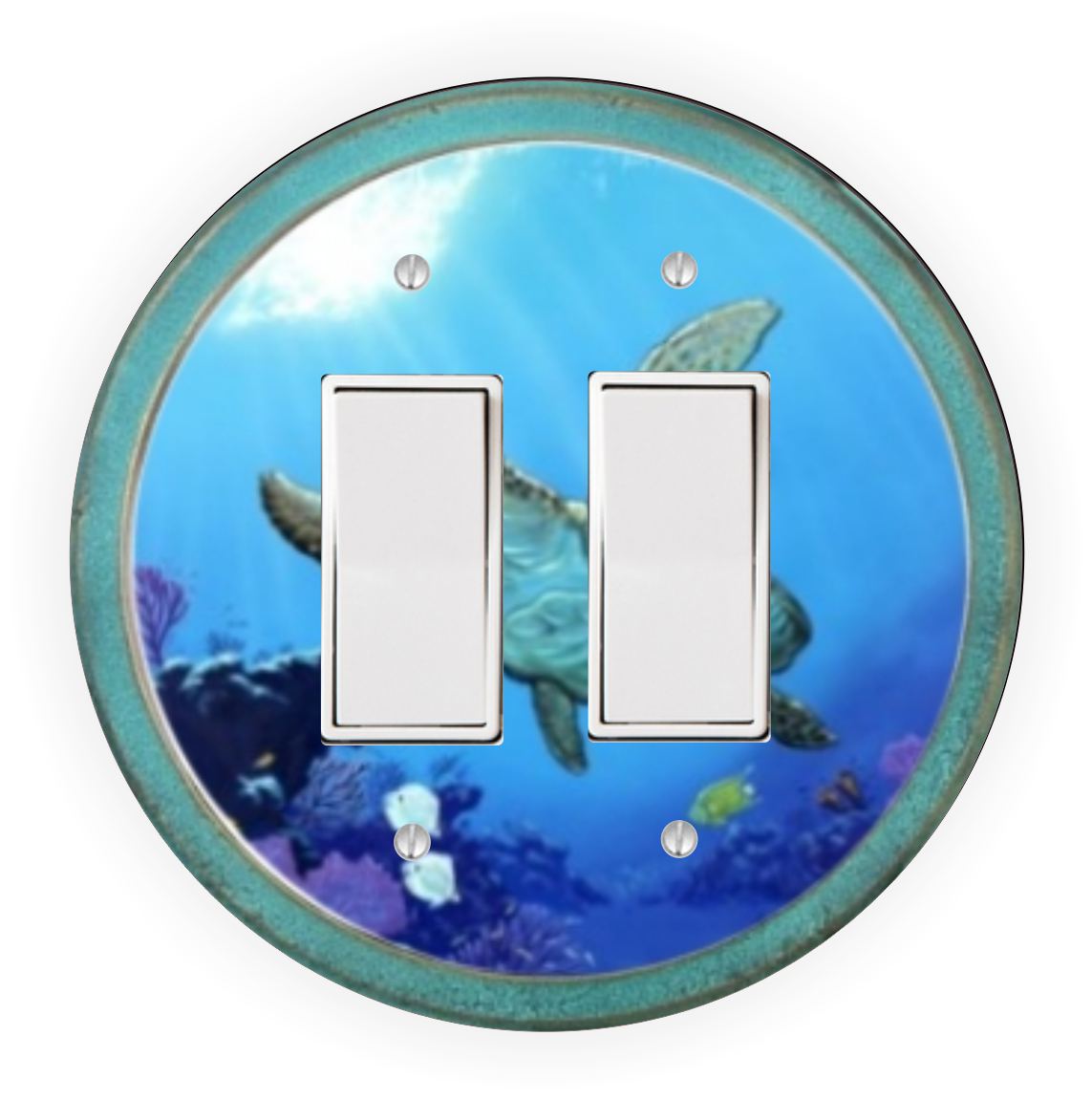 Sam Sandor - Turtle Porthole Design - Round Light Switch Plate Cover - Double Rocker