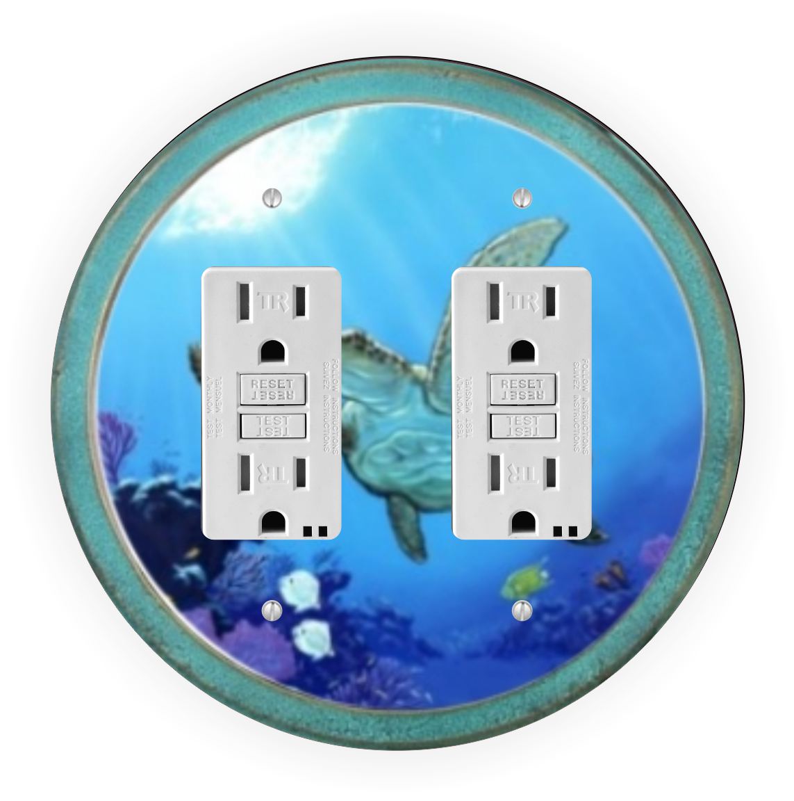 Sam Sandor - Turtle Porthole Design - Round Light Switch Plate Cover - Double GFI