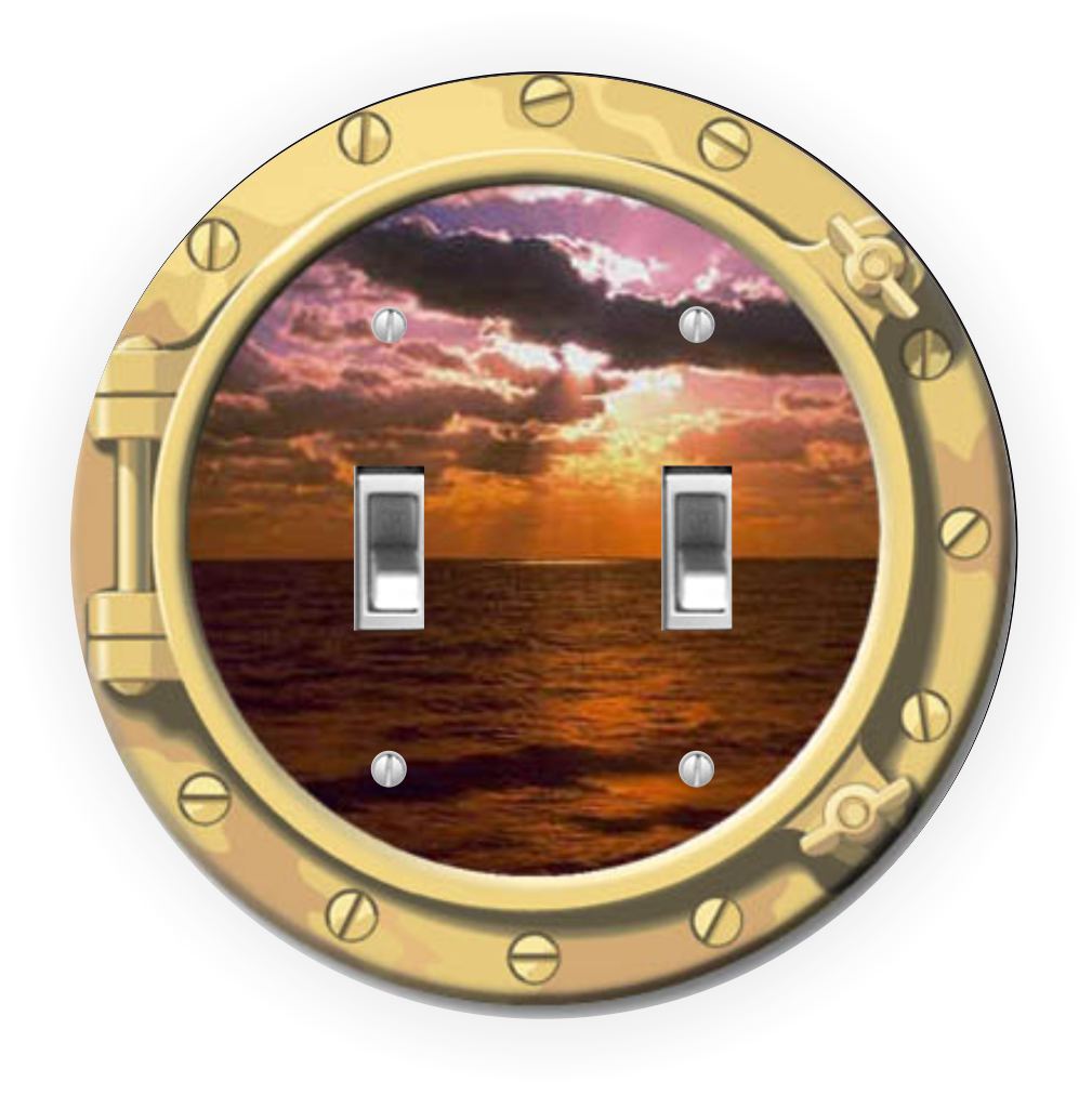 Sam Sandor - Porthole Sunset Design - Round Light Switch Plate Cover - Double Toggle