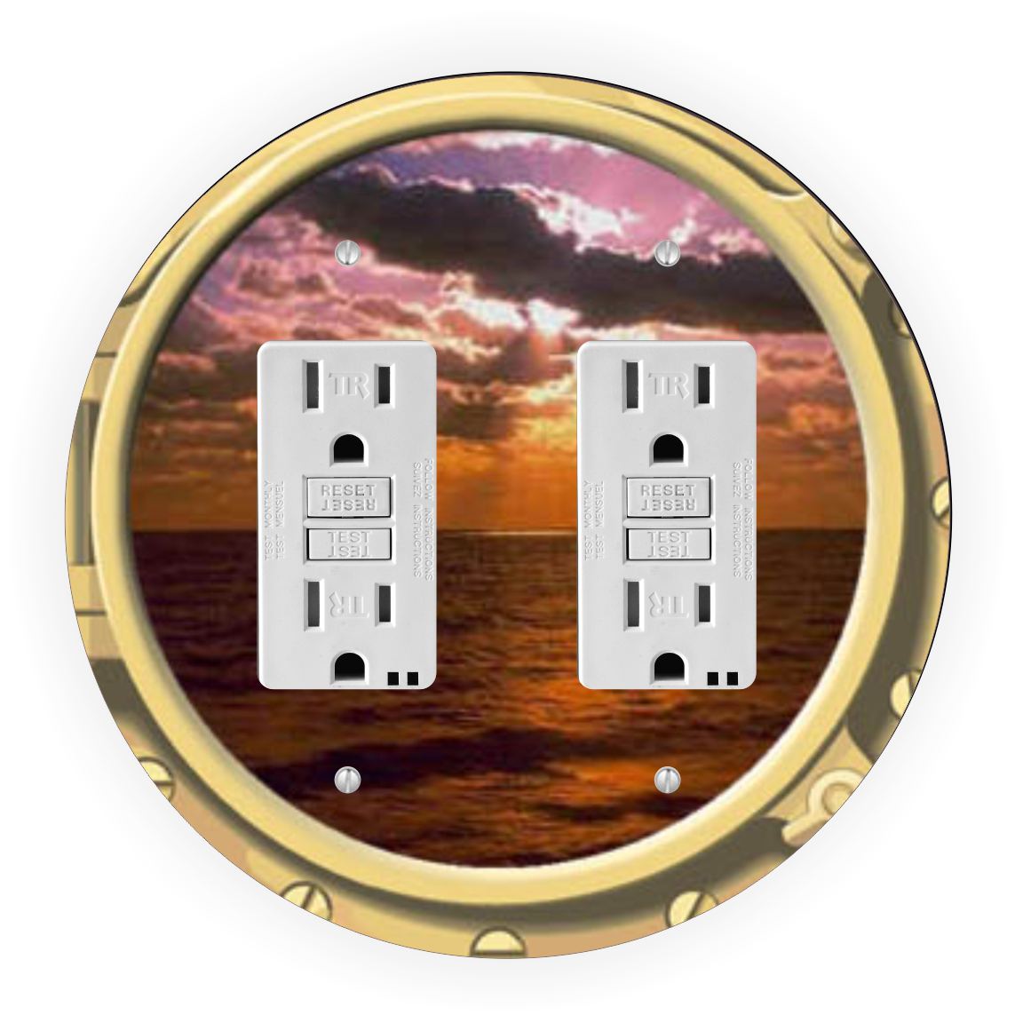 Sam Sandor - Porthole Sunset Design - Round Light Switch Plate Cover - Double GFI