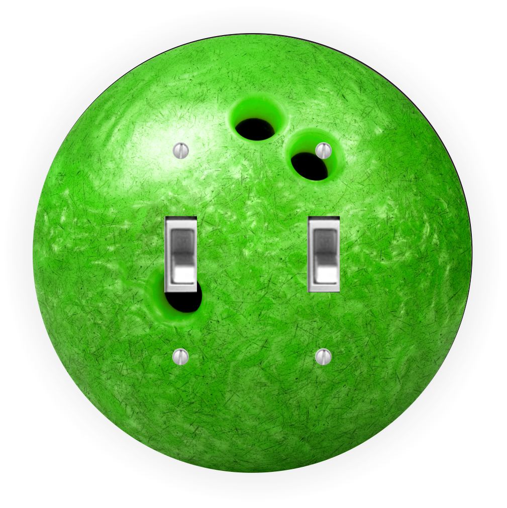 Sam Sandor - Green Bowling Ball Design - Round Light Switch Plate Cover - Double Toggle