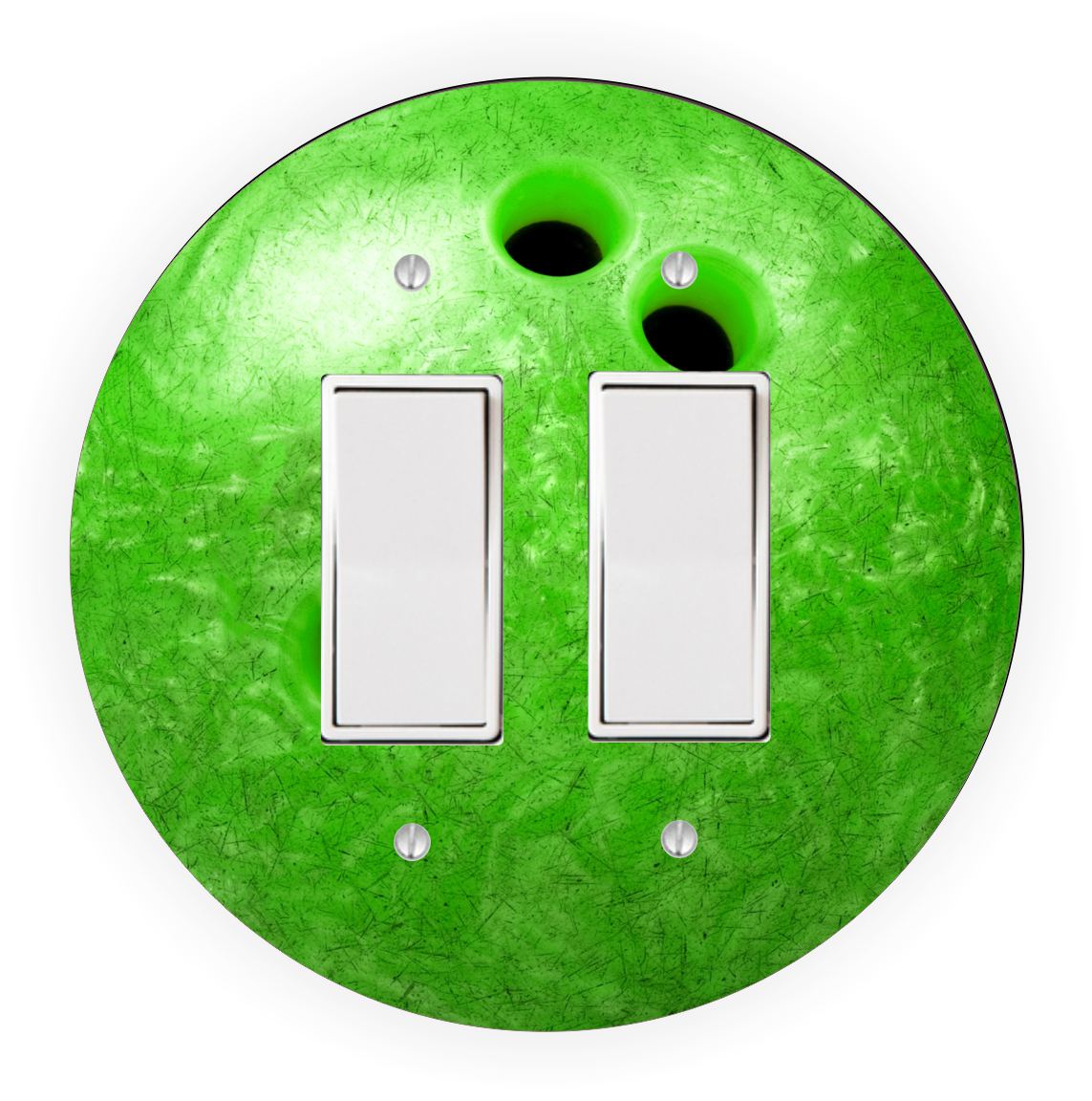 Sam Sandor - Green Bowling Ball Design - Round Light Switch Plate Cover - Single Rocker