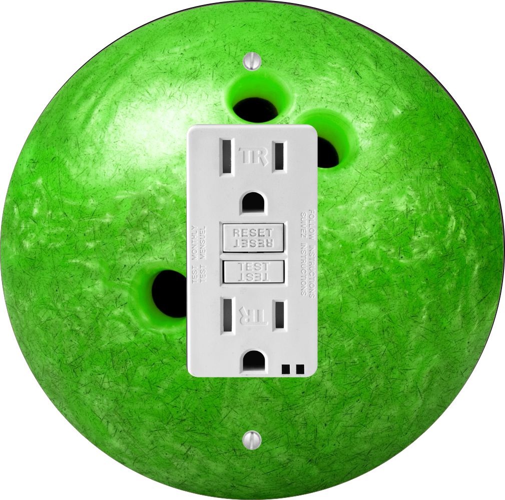 Sam Sandor - Green Bowling Ball Design - Round Light Switch Plate Cover - GFI