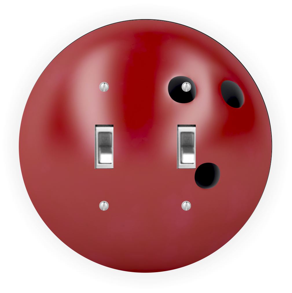 Sam Sandor - Red Bowling Ball Design - Round Light Switch Plate Cover - Double Toggle