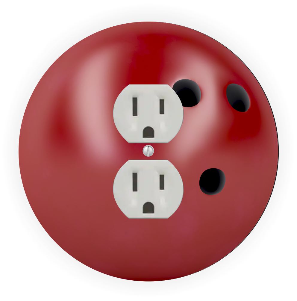 Sam Sandor - Red Bowling Ball Design - Round Light Switch Plate Cover - Outlet Cover