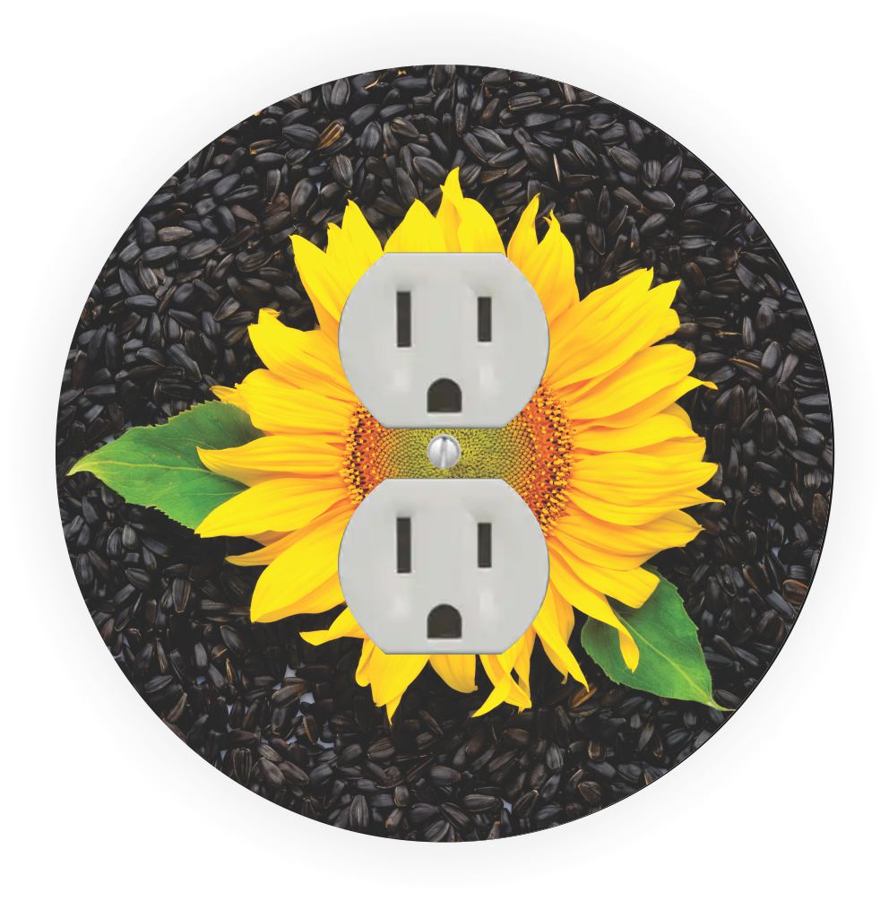 Sam Sandor - Sunflower Design - Round Light Switch Plate Cover - Outlet Cover