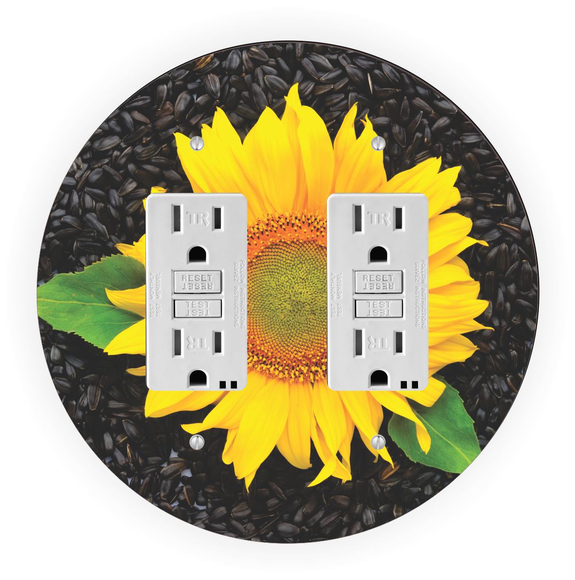 Sam Sandor - Sunflower Design - Round Light Switch Plate Cover - Double GFI