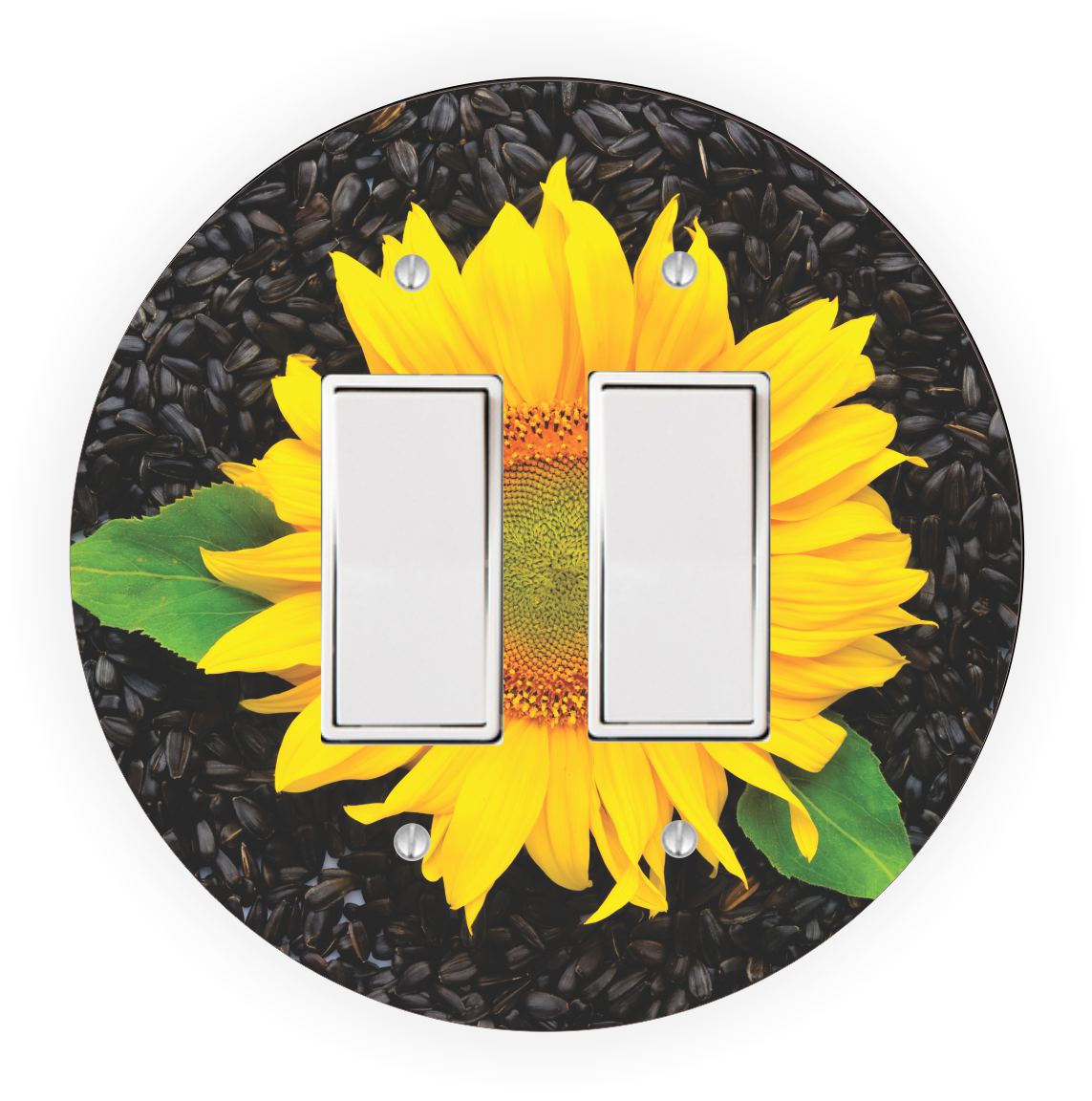 Sam Sandor - Sunflower Design - Round Light Switch Plate Cover - Double Rocker