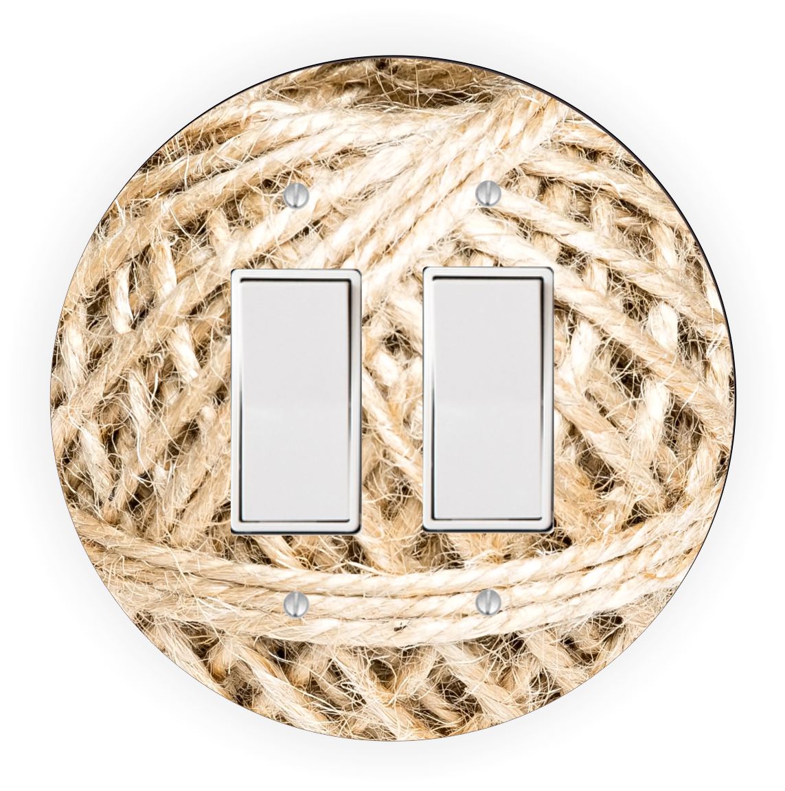 Sam Sandor - White String Design - Round Light Switch Plate Cover - Double Rocker