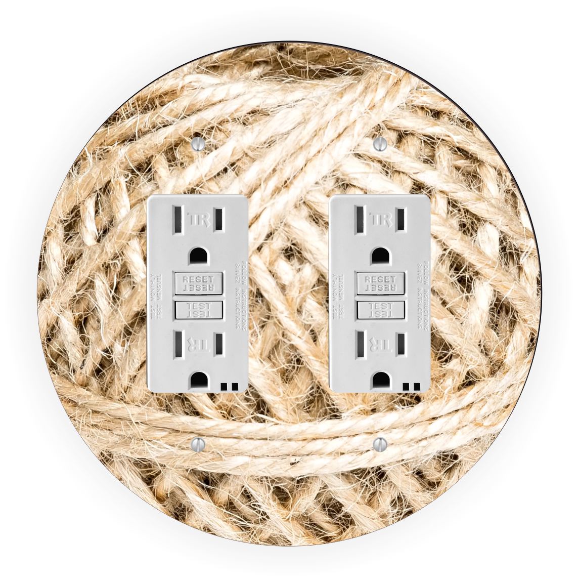 Sam Sandor - White String Design - Round Light Switch Plate Cover - Double GFI