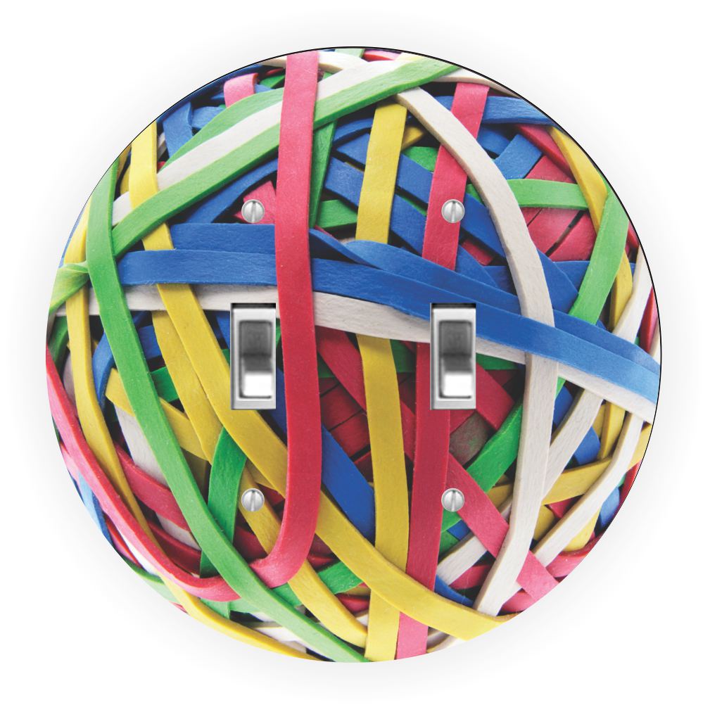 Sam Sandor - Rubber Ball Band Primary Design - Round Light Switch Plate Cover - Double Toggle