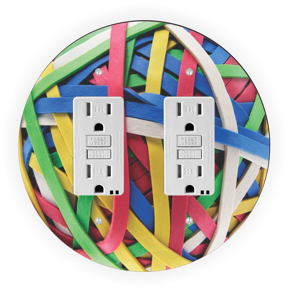 Sam Sandor - Rubber Ball Band Primary Design - Round Light Switch Plate Cover - Double GFI