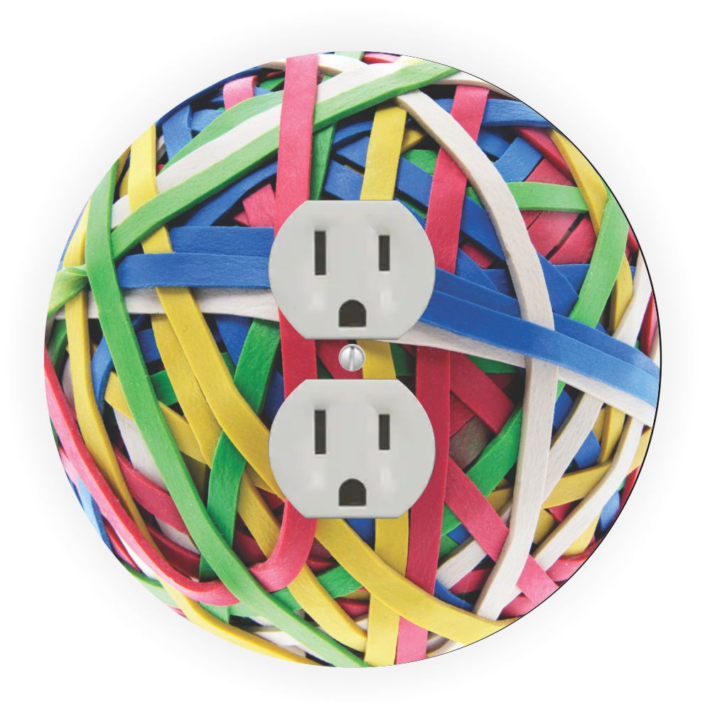 Sam Sandor - Rubber Ball Band Primary Design - Round Light Switch Plate Cover - Outlet Cover