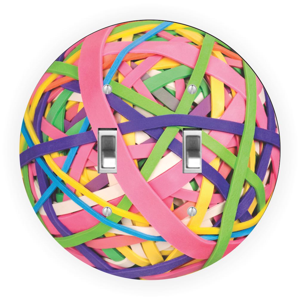 Sam Sandor - Rubber Ball Band Pastel Design - Round Light Switch Plate Cover - Double Toggle